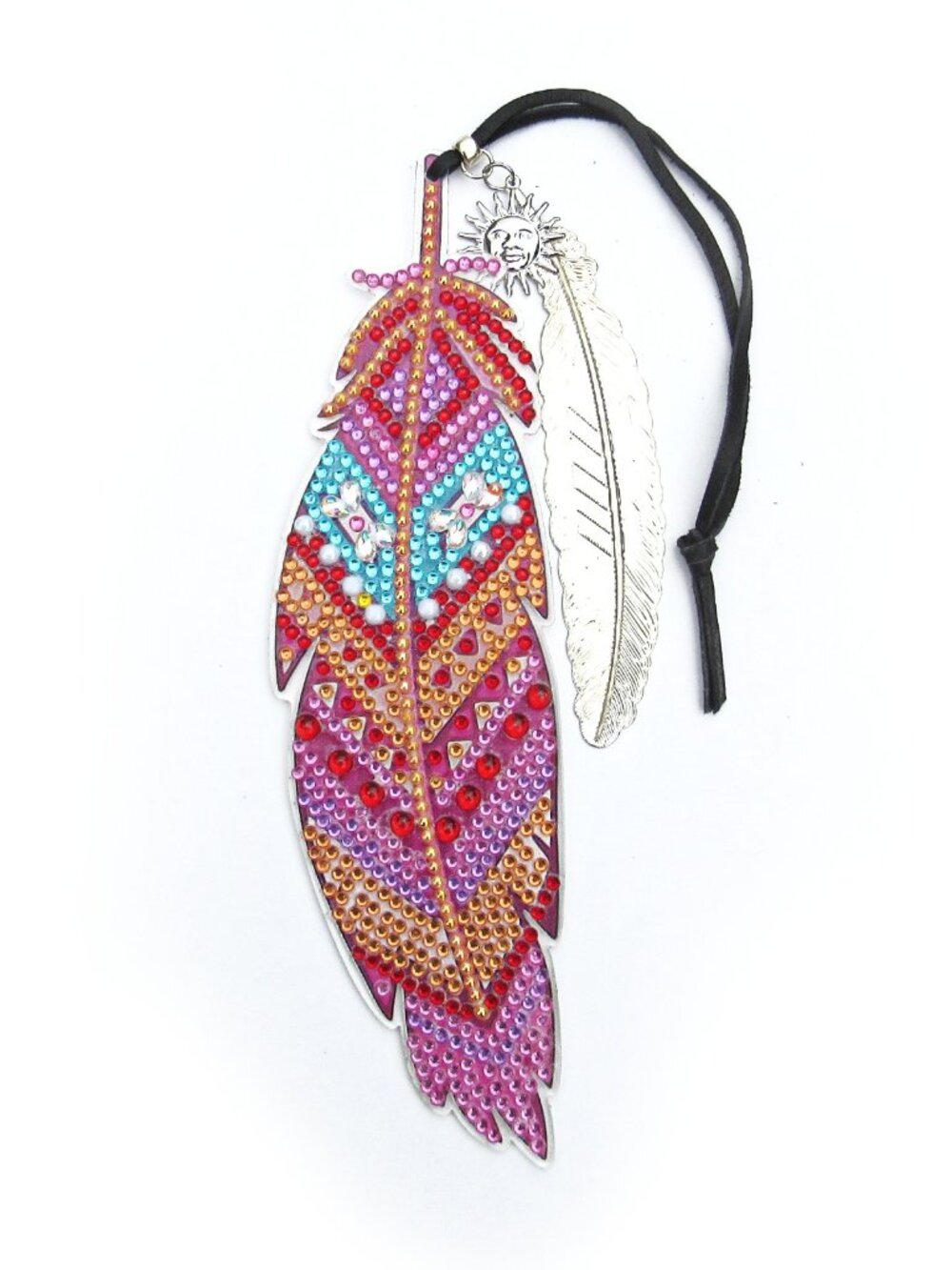Crystal Hand Embellished Feather Wall Hanging, Decoration 13 Inches Pink Gold